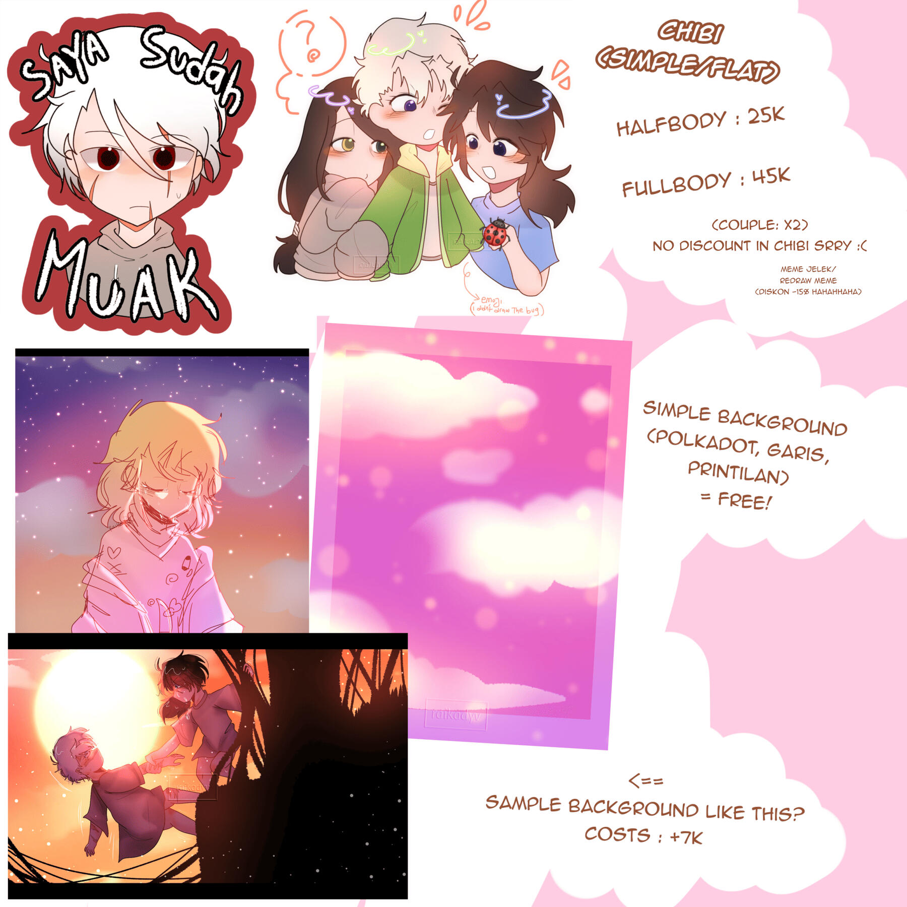 chibi simple halfbody - 25k / full body - 45 k (( meme jelek diskon -15% ))